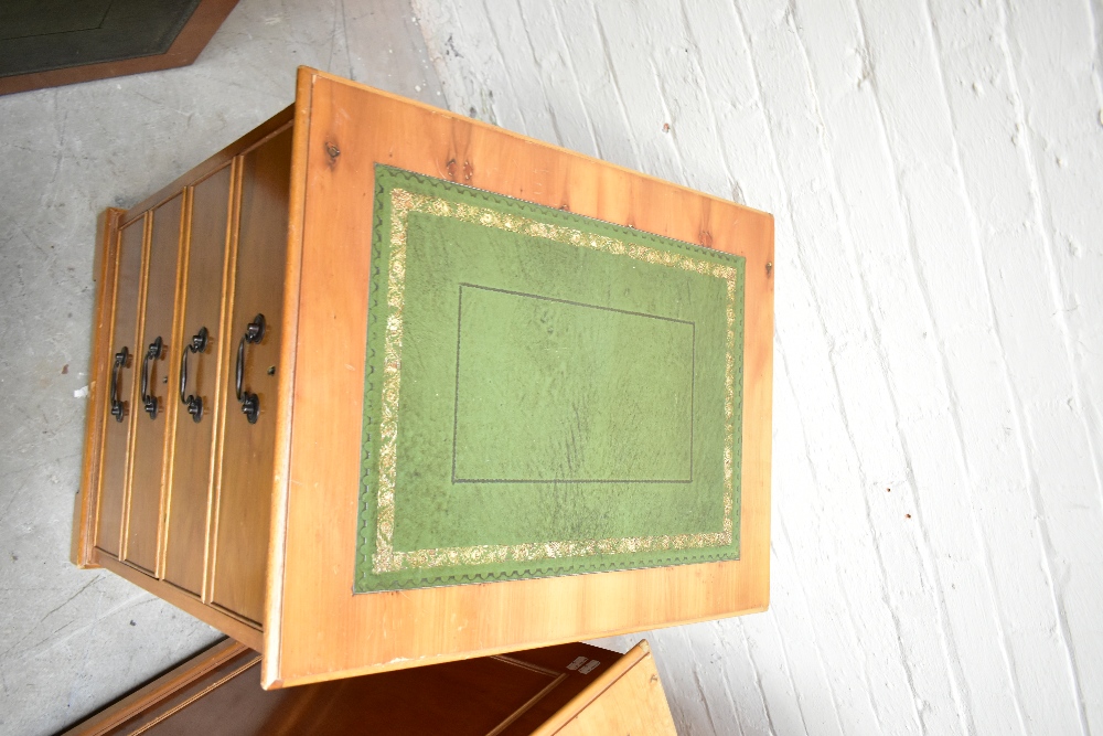 Three reproduction yew wood filing cabinets, each with a green leather inset top above two filing - Image 2 of 7