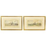 WILLIAM CANNON; a pair of 19th century watercolours, shipping scenes, 13 x 29cm.