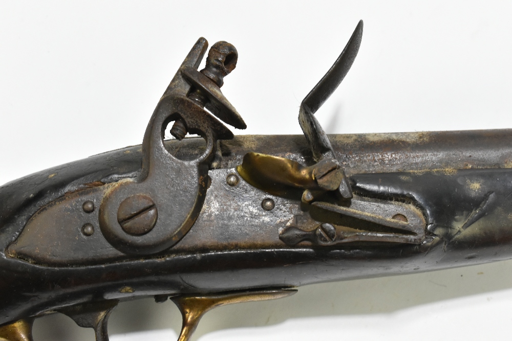 A 19th century flintlock pistol with 9" barrel, mounted on a dark stained stock and mounted with - Image 2 of 11