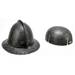 An English Civil War/Cromwellian period pikeman's pot helmet, internal aperture approx 20 x 18cm,