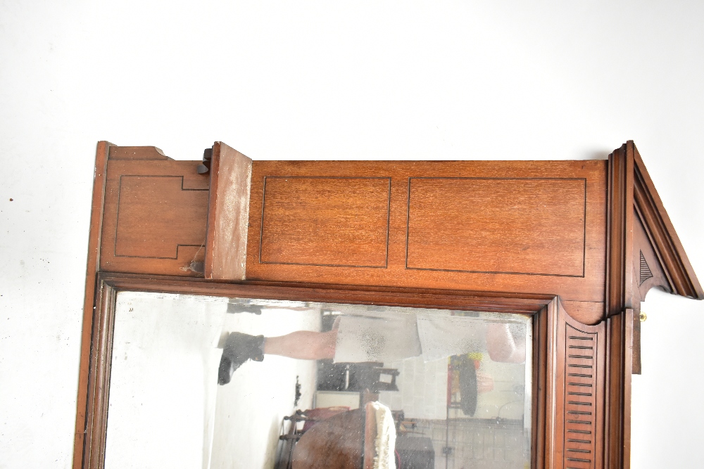 A late Victorian mahogany framed overmantel mirror, the central bevelled plate flanked by two - Image 2 of 4