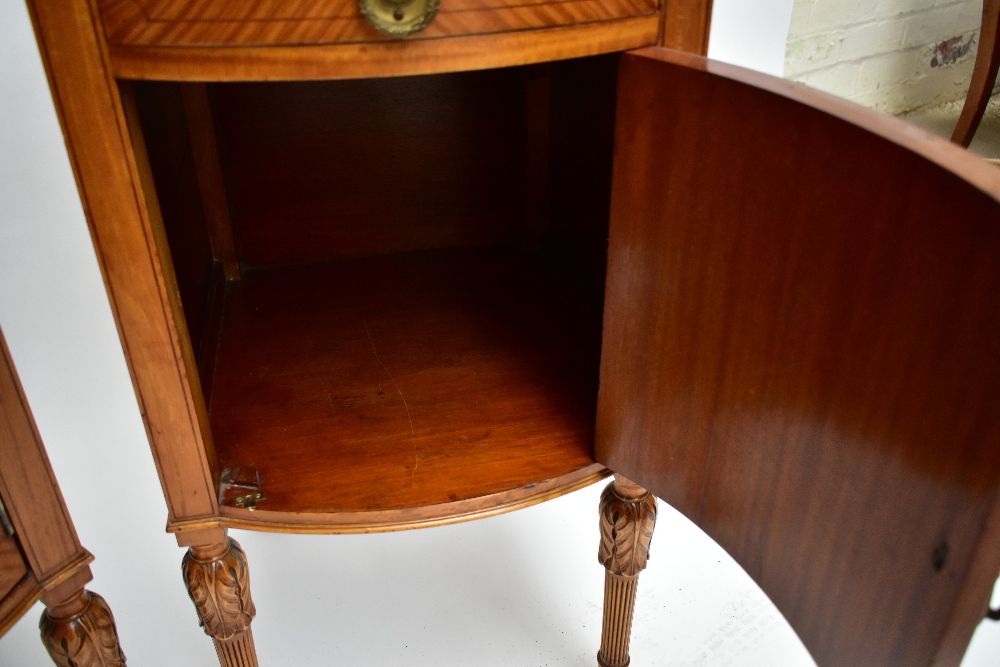 A pair of Edwardian Sheraton Revival painted satinwood bowfront bedside cabinets, with raised - Image 9 of 13