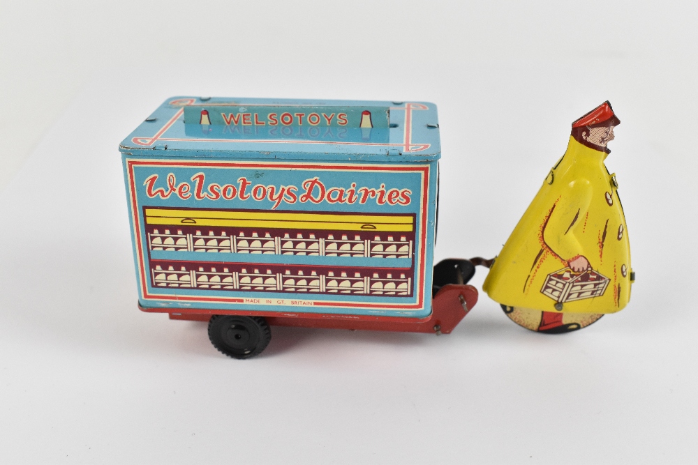 WELSOTOYS; a mid-20th century clockwork tinplate advertising milk float for Welsotoys Dairies, - Image 2 of 6