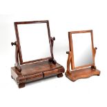 A 19th century mahogany swing dressing table mirror, with two base drawers, height 61cm, width 52,