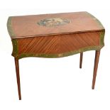 A Sheraton Revival painted satinwood butterfly top Pembroke table, the quarter veneered top