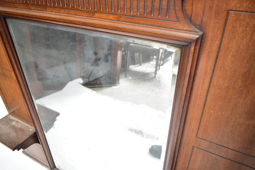 A late Victorian mahogany framed overmantel mirror, the central bevelled plate flanked by two - Image 4 of 4