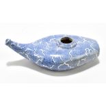 A 19th century Staffordshire blue and white printed pap boat with raised spout and decorated