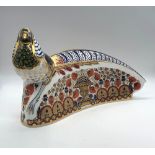 ROYAL CROWN DERBY; a large paperweight “Lady Amherst Pheasant”, gold plug, 1st quality, length 27cm.