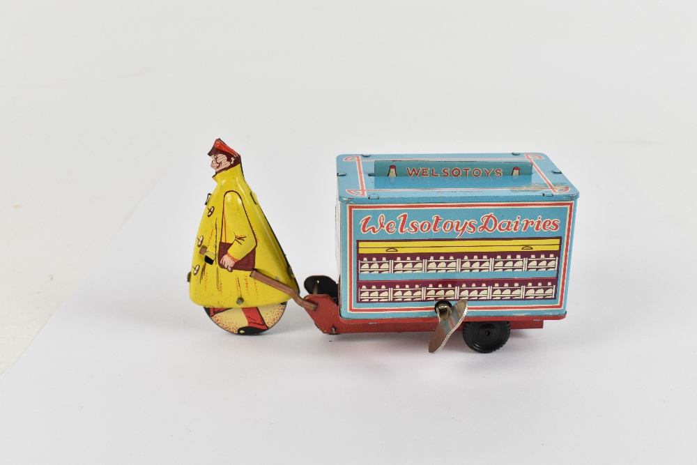 WELSOTOYS; a mid-20th century clockwork tinplate advertising milk float for Welsotoys Dairies, - Image 4 of 6