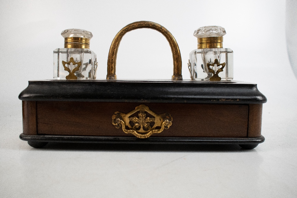 An early 19th century mahogany salt box, height 36cm, and an early 20th century walnut desk stand, - Image 3 of 10