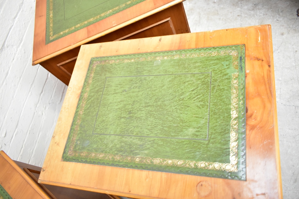 Three reproduction yew wood filing cabinets, each with a green leather inset top above two filing - Image 3 of 7