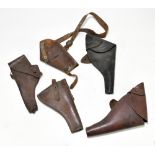 Five leather pistol holsters (5). Provenance: The Captain Allan Marshall Collection.Additional