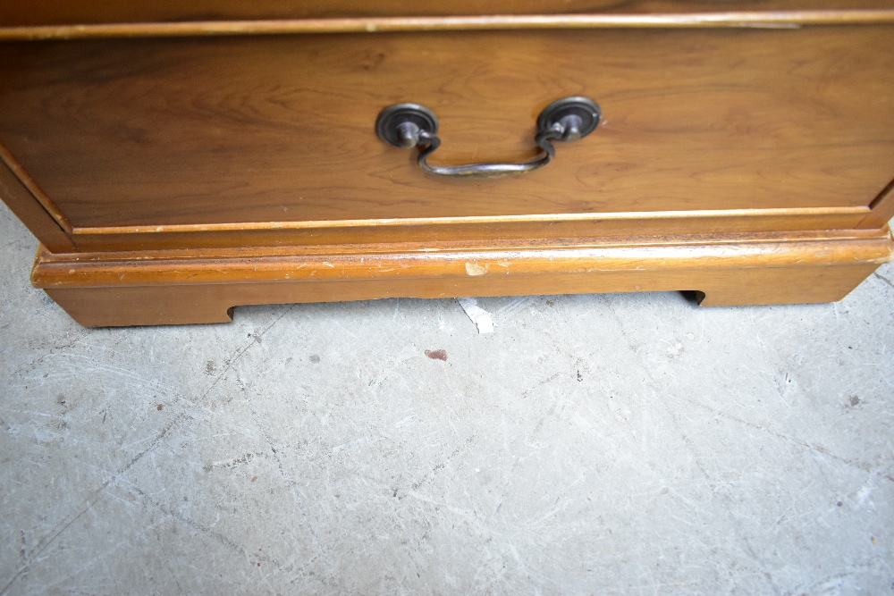 Three reproduction yew wood filing cabinets, each with a green leather inset top above two filing - Image 7 of 7