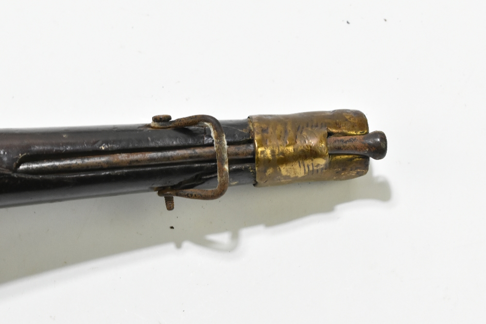 A 19th century flintlock pistol with 9" barrel, mounted on a dark stained stock and mounted with - Image 5 of 11