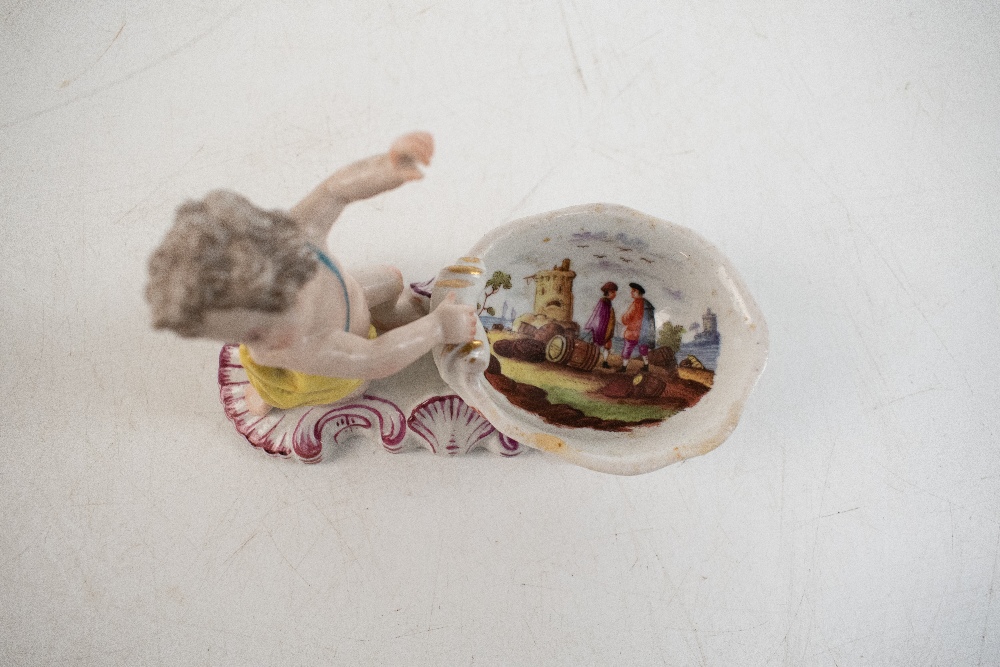 A 19th century porcelain figure decpicting a cherub representing harvest holding wheat sheaf, gilt - Image 2 of 6