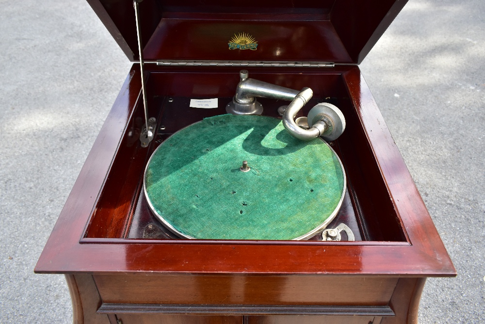 STERNO; an early 20th century mahogany gramophone cabinet, the hinged cover enclosing gramophone - Image 2 of 5