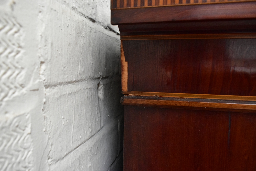 An early 20th century inlaid mahogany inverted breakfront display cabinet, the four astragal - Image 4 of 7