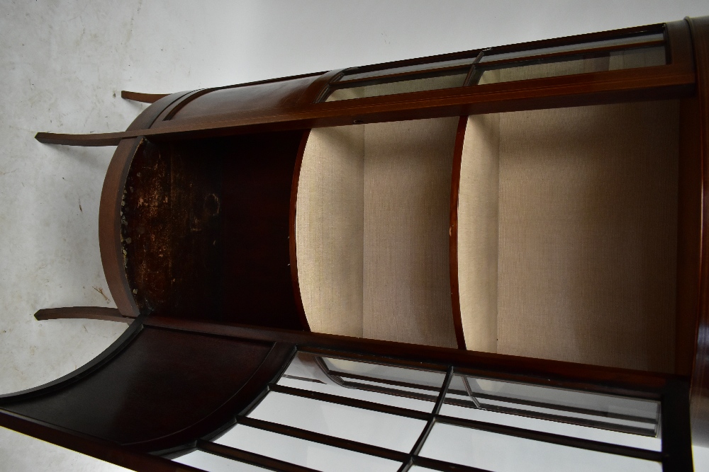 An Edwardian mahogany and boxwood inlaid bowfront display cabinet, with curved door enclosing two - Image 5 of 5