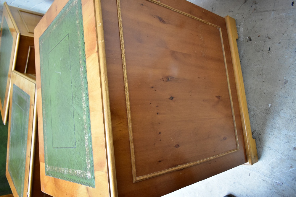 Three reproduction yew wood filing cabinets, each with a green leather inset top above two filing - Image 6 of 7