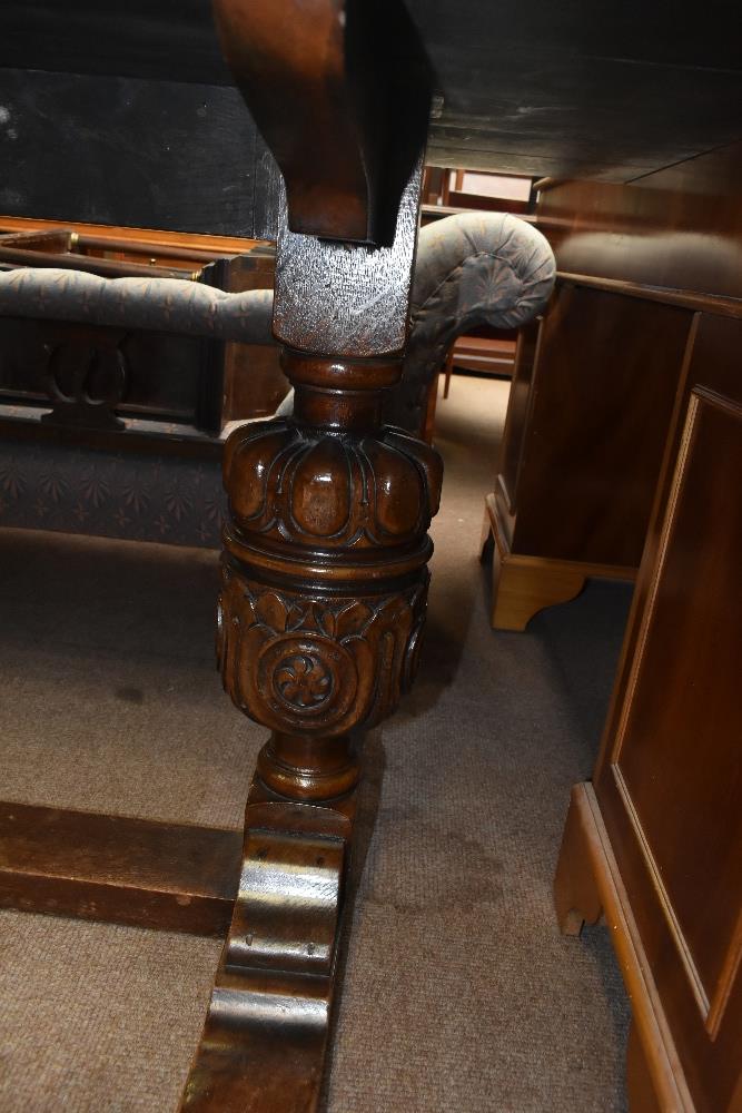 An early 20th century oak refectory type table with rectangular top on two carved baluster - Image 2 of 4