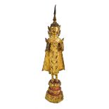 A 19th century Thai gilded figure of Buddha with applied gilt finish to the metal body, loaded,
