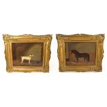 UNATTRIBUTED; a pair of 19th century oils on board, depicting a terrier and pony in a stable