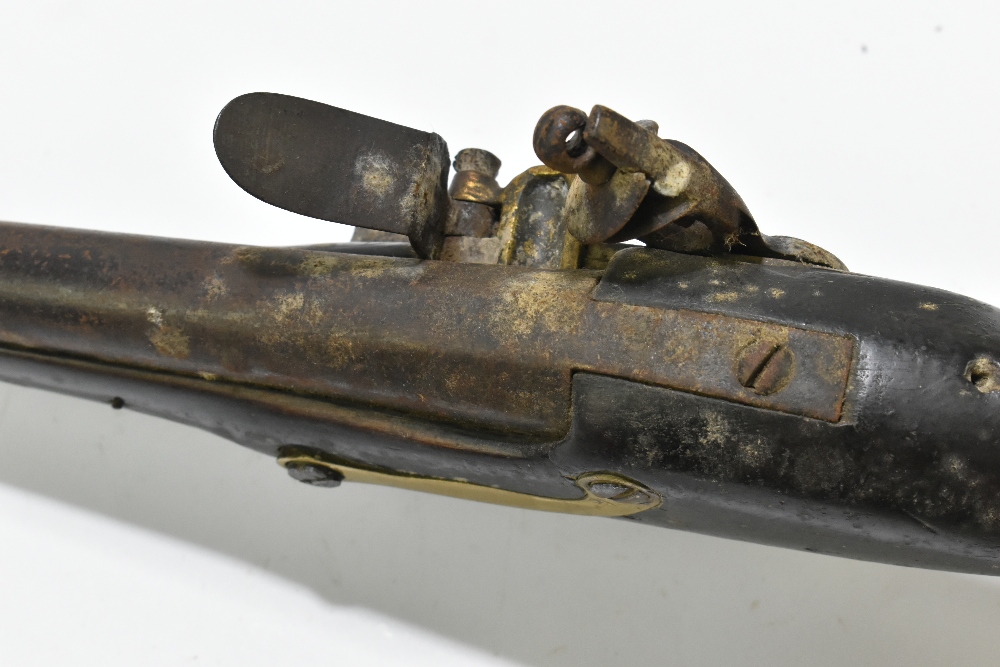 A 19th century flintlock pistol with 9" barrel, mounted on a dark stained stock and mounted with - Image 11 of 11