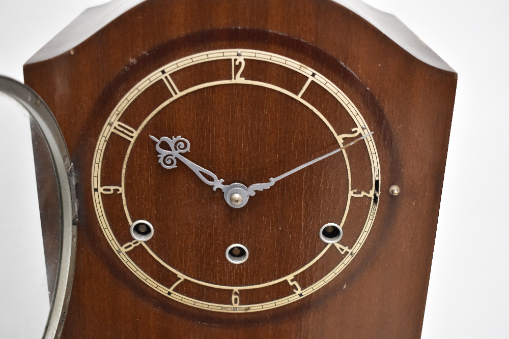 An Art Deco mahogany grandmother clock, with applied geometric detail and applied chaptering, raised - Image 2 of 4