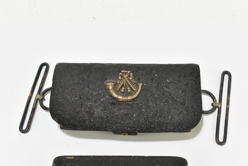 Two 19th century leather dispatch pouches, the first with later applied hallmarked silver Rifles - Image 3 of 4