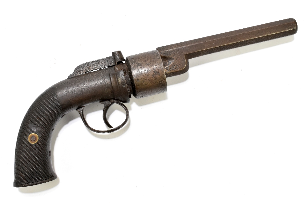 A 19th century transitional percussion cap six shot revolver with 5.5" octagonal barrel and fitted
