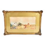 UNATTRIBUTED; watercolour, two girls in a cornfield, unsigned, 11.5 x 24cm, framed.Additional