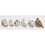 ROYAL CROWN DERBY; six assorted animal form paperweights including 'Meadow Rabbit', 'Bunny', '