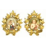 A pair of late 19th century Continental porcelain plaques, one painted with cupid, the other with