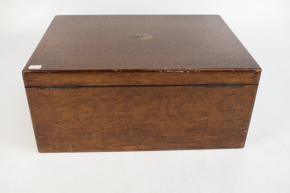 A early 20th century oak cased canteen, the hinged cover enclosing four empty trays, length 49cm. - Image 3 of 8