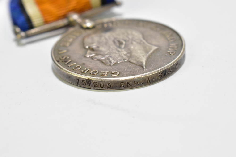 A WWI War and Victory medal duo, awarded to 157283 Gunner W. Swaby R.A., accompanying dog tags, - Image 9 of 10