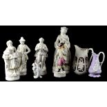 A group of early 20th century Parian ware and bisque figures to include an 18th century flower