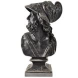 A spelter bust of Ajax, the underside stamped 547, on a stepped base, height 28cm.