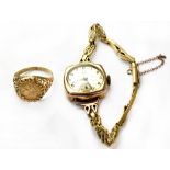 A ladies' 9ct gold Avia wrist watch with smaller subsidiary dial,