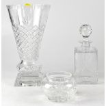 Various items of assorted clear glassware to include a large glass vase of thistle form,