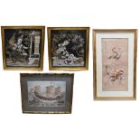 A colour lithograph of a Chinese junk, framed and glazed,