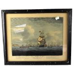 A hand coloured engraving of tall masted ships entitled 'Sweet William's Farewell to Black Eyed