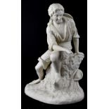 A late 19th/early 20th century Parian ware figure of a young man in rural costume,