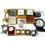 Five various cased travel alarm clocks to include Westclox and nine further miniature clocks (14).