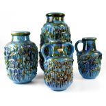 Four Carstens West German Pottery vases, comprising a pair of twin-handled examples,