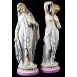 Two early 20th century partially-clad female figures in the Classical form,