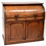 A late 19th/early 20th century cylinder roll-top bureau with fitted interior, for restoration,