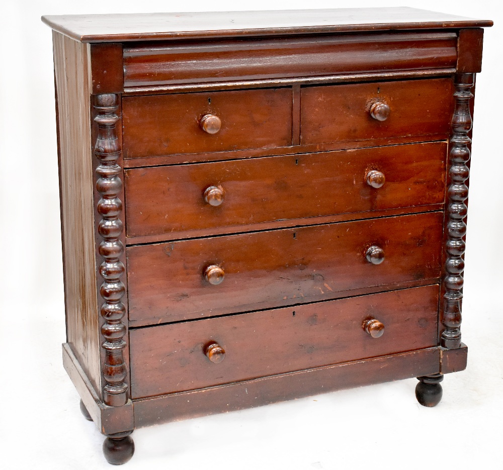 A Victorian mahogany Scottish chest of two short over three long graduated drawers,