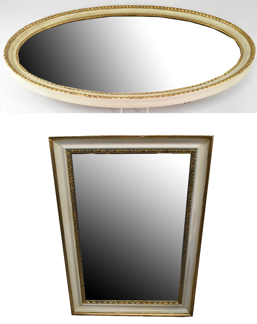A cream painted gilt-heightened rectangular wall mirror,