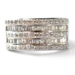 A modern 9ct white gold diamond cluster ring, three rows (top,