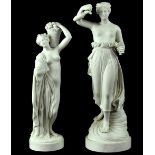 Two similar late 19th/early 20th century Parian ware figures of partially-clad females in the